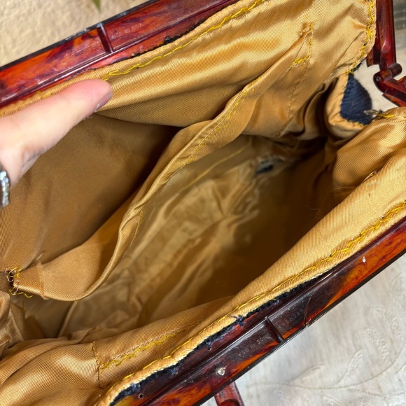 Vintage Sewing Tapestry Bag/Handbag with Bakelite Handle, Blue Floral. Clutch - Picture 10 of 16